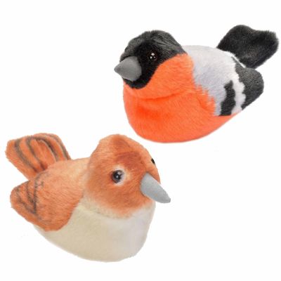 Set van 2x stuks pluche vogels knuffels van 14 cm met geluid