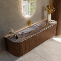 Badmeubel Mondiaz Kurve-Dlux | 170 cm | Meubelkleur Walnut | Wastafelkleur Sombra | Solid surface | Wasbak midden spoelbak | 1 kraangat