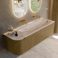 Badmeubel Mondiaz Kurve-Dlux | 145 cm | Meubelkleur Dusk | Wastafelkleur Nata | Solid surface | Wasbak rechter zijde spoelbak | Zonder kraangat(en)