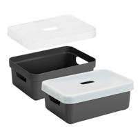 Sunware Opbergbox met transparante deksel - 2x stuks - antraciet - 9 liter - kunststof - 35x25x12