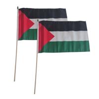 Vlag Palestina handvlag op stok - 2x - 30 x 45 cm - Landen thema versiering - supporters