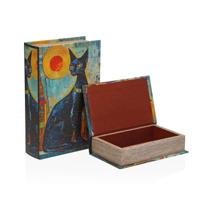Decoratieve Doos Versa Canvas Hout MDF Boek Kat