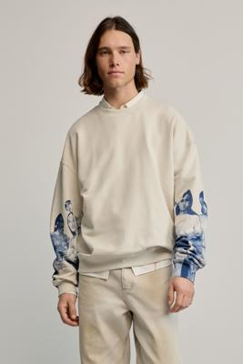 sweatshirt met bedrukte mouwen - BLACK - M