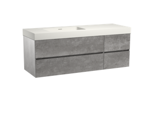 Storke Edge zwevend badmeubel 150 x 52 cm beton donkergrijs met Mata High asymmetrisch linkse wastafel in mat witte solid surface