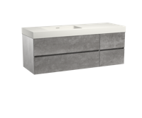 Storke Edge zwevend badmeubel 150 x 52 cm beton donkergrijs met Mata High asymmetrisch linkse wastafel in mat witte solid surface