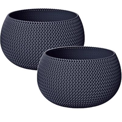 Tuin bloempot/plantenpot Splofy - 2x - rond - kunststof - antraciet - D18 x H16 cm - 2,3 liter