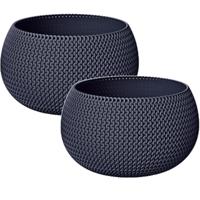 Tuin bloempot/plantenpot Splofy - 2x - rond - kunststof - antraciet - D18 x H16 cm - 2,3 liter