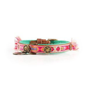 DWAM Boho Rosa Turkoois, Roze, Blauw, Bruin, Geel Leer S Hond Standaard halsband