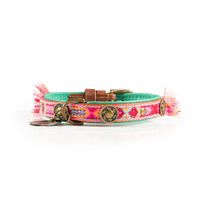 DWAM Boho Rosa Turkoois, Roze, Blauw, Bruin, Geel Leer S Hond Standaard halsband - thumbnail