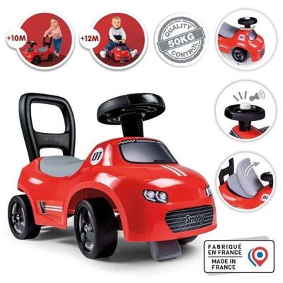 Smoby - 2 in 1 kinderdrager - Auto Red - Doos onder het zadel + claxon - Vanaf 10 maanden - Made in France