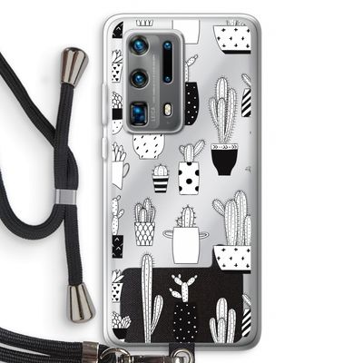 Cactusmotief: Huawei P40 Pro Plus Transparant Hoesje met koord