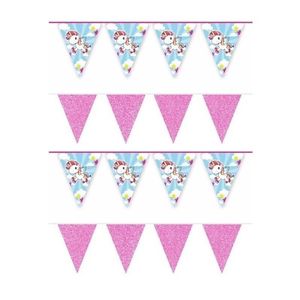 4x Eenhoorn thema vlaggenlijnen print en roze glitters kinderfeestje/kinderpartijtje versiering/decoratie - Vlaggenlijne