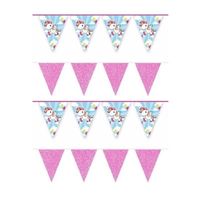 4x Eenhoorn thema vlaggenlijnen print en roze glitters kinderfeestje/kinderpartijtje versiering/decoratie - Vlaggenlijne - thumbnail