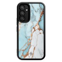 Samsung Galaxy A54 zwarte case - Marmer lichtblauw
