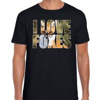 Tekst t-shirt I love foxes met dieren foto van een vos zwart voor heren - thumbnail