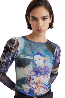 Arty T-shirt met pofmouwen - BLUE - S