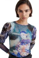 Arty T-shirt met pofmouwen - BLUE - M