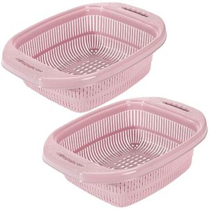 2x stuks kunststof keuken vergieten/zeven in het roze 39 x 27 x 12 cm met rand