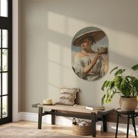 MuurOvaal Meisje met de Brede Hoed White PVC 70x112 - thumbnail