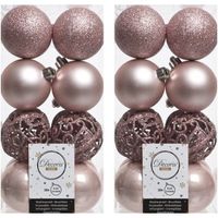 32x Kunststof kerstballen mix lichtroze 6 cm kerstboom versiering/decoratie   -