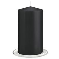 Trend Candles - Stompkaarsen met glazen onderzetters set van 2x stuks - zwart 8 x 15 cm