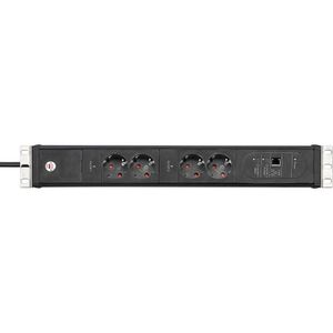 Brennenstuhl 1156057984 Premium Web-Line Internet 19" PDU | Server Stekkerdoos | 16A met 4x Type F Stopcontacten | Main-Follow Functie | LAN Stopcontact | 3 meter