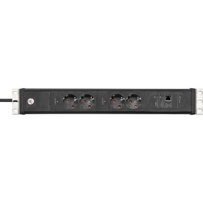 Brennenstuhl 1156057984 Premium Web-Line Internet 19" PDU | Server Stekkerdoos | 16A met 4x Type F Stopcontacten | Main-Follow Functie | LAN Stopcontact | 3 meter