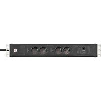 Brennenstuhl 1156057984 Premium Web-Line Internet 19" PDU | Server Stekkerdoos | 16A met 4x Type F Stopcontacten | Main-Follow Functie | LAN Stopcontact | 3 meter