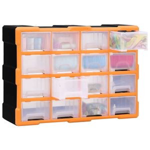 The Living Store Gereedschapsorganizer 16 medium lades - 52 x 16 x 37 cm - doorzichtig - oranje en zwart