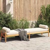 Tuinbank met kussen poly rattan acacia beige - thumbnail