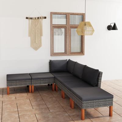 6-delige Loungeset met kussens poly rattan grijs 6-delige Loungeset met kussens poly rattan grijs