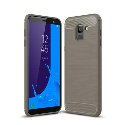 Geborsteld textuur Carbon Fiber schokbestendig TPU Case voor Galaxy J6 2018 (EU versie) (grijs)