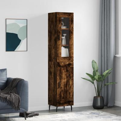 Hoge kast 34,5x34x180 cm bewerkt hout gerookt eikenkleurig