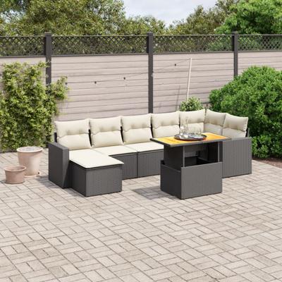 8-delige Loungeset met kussens poly rattan zwart