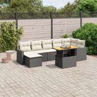 8-delige Loungeset met kussens poly rattan zwart