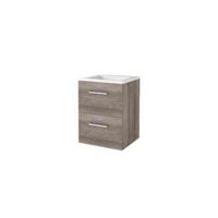 Basic-Line Start 46 Badkamermeubelset - 50 x 46 cm - Met Grepen - 2 Lades - Acryl Wastafel - Zonder Kraangat - Scotch Oak