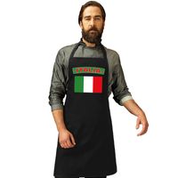 Italie vlag barbecueschort/ keukenschort zwart volwassenen - thumbnail