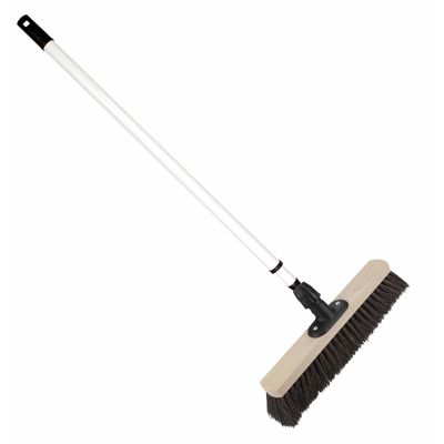 Houten harde straatbezem/buitenbezem Arenga 40 cm met metalen telescoopsteel wit 80 - 130 cm