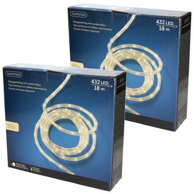 Set van 2x stuks lichtslang/slangverlichting warm wit 18 meter met twinkel effect 432 lampjes