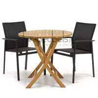 Tuinset Delia zwart stapelbaar met Milton tafel rond 80