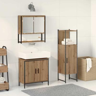3-delige Badkamer Meubelset Massief Eiken Bewerkt Hout