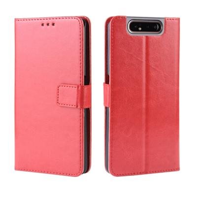 Retro Crazy Horse textuur horizontale Flip lederen case voor Galaxy A80/A90 met houder & kaartsleuven & fotolijstjes (rood)