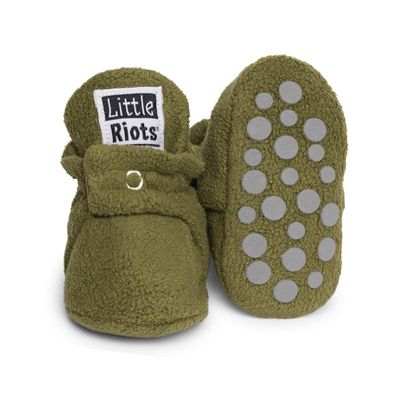 Little Riots slofjes olijfgroen Fleece Maat