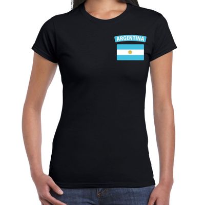 Argentina t-shirt met vlag Argentinie zwart op borst voor dames Argentina t-shirt met vlag Argentinie zwart op borst voor dames