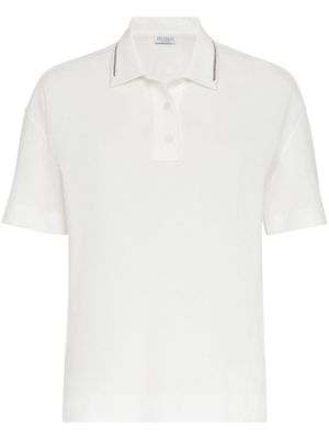 Brunello Cucinelli polo à ornements métalliques - Blanc