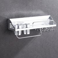 50cm 2 kopjes 8 haken multifunctionele keuken ponsen-gratis muur gemonteerde aluminium rand kruiderij houder opslag rek