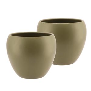 DK Design Bloempot/plantenpot - 2x - Vinci - olijfgroen mat - voor kamerplant - D19 x H22 cm