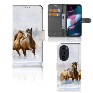 Motorola Edge 30 Pro Telefoonhoesje met Pasjes Paarden