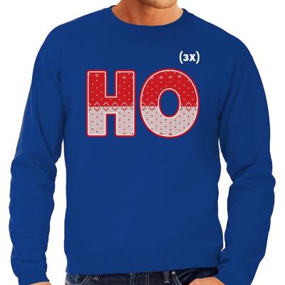 Foute Kersttrui - sweater - HO HO HO - blauw - voor heren - kerstkleding Foute Kersttrui - sweater - HO HO HO - blauw - voor heren - kerstkleding