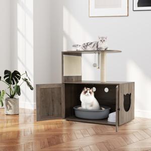 Krabpaal met Kattenbakkast Kattenkast voor Kattentoilet Kattenboom met Groot Platform Krabmat Bal Sisalpalen 80 x 45 x 87,5 cm